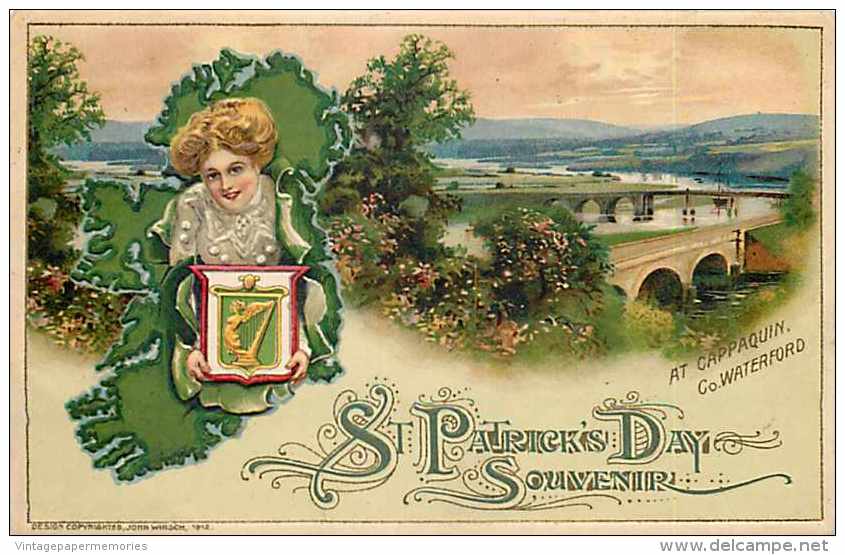 114199-Saint Patrick's Day, Winsch 1912 No WIN02-2, Artist Samuel Schmucker, Woman On Ireland, Cappaquin, Co Waterford - Winsch