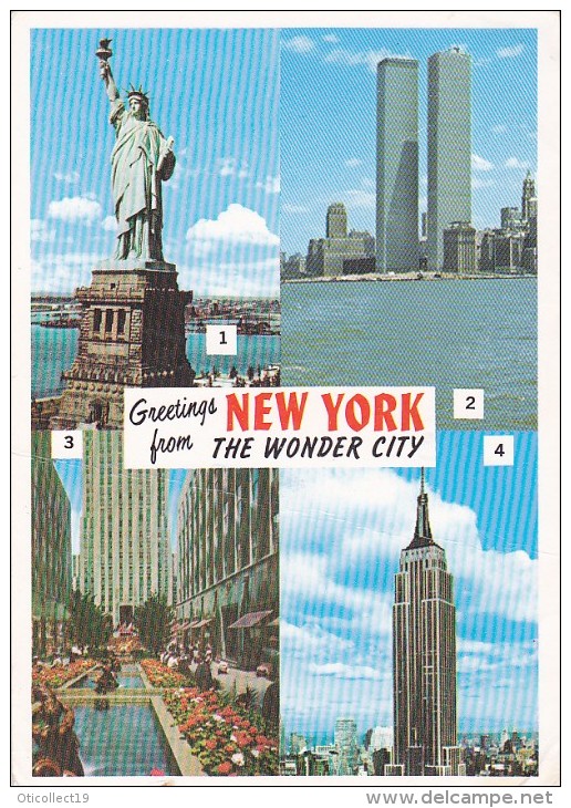 695 NEW YORK CITY,STATUE OF LIBERTY,WORLD TRADE CENTER,CHANNEL GARDENS ,EMPIRE STATE BUIDING ,POSTACARD USED ,AMERICA - Empire State Building