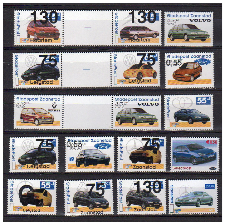 Netherlands Cars City Post Stadspost Zaanstad, Almere, Lelystad Incl, Gutter Pairs MNH  (n59) - Voitures