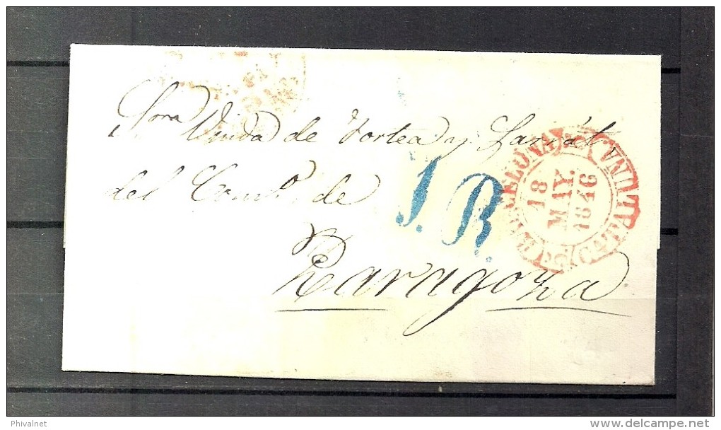 1846 BARCELONA, ENVUELTA CIRCULADA A ZARAGOZA, FECHADOR BAEZA Y PORTEO EN AZUL. - ...-1850 Prephilately