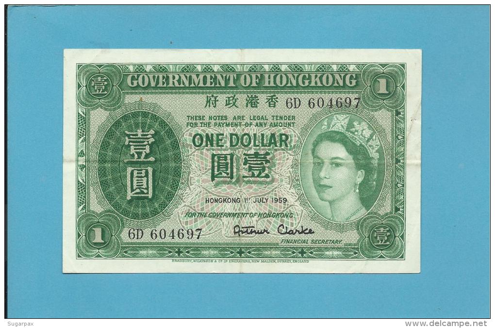 HONG KONG - 1 DOLLAR - 1959 - P 324A.b - QUEEN ELIZABETH II - 2 Scans - Hongkong