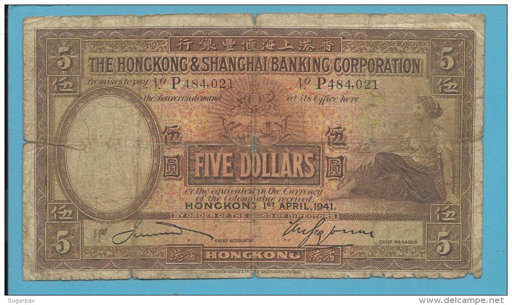 HONG KONG - 5 DOLLARS - 1941 - P 173.d - 2 Scans - Hong Kong