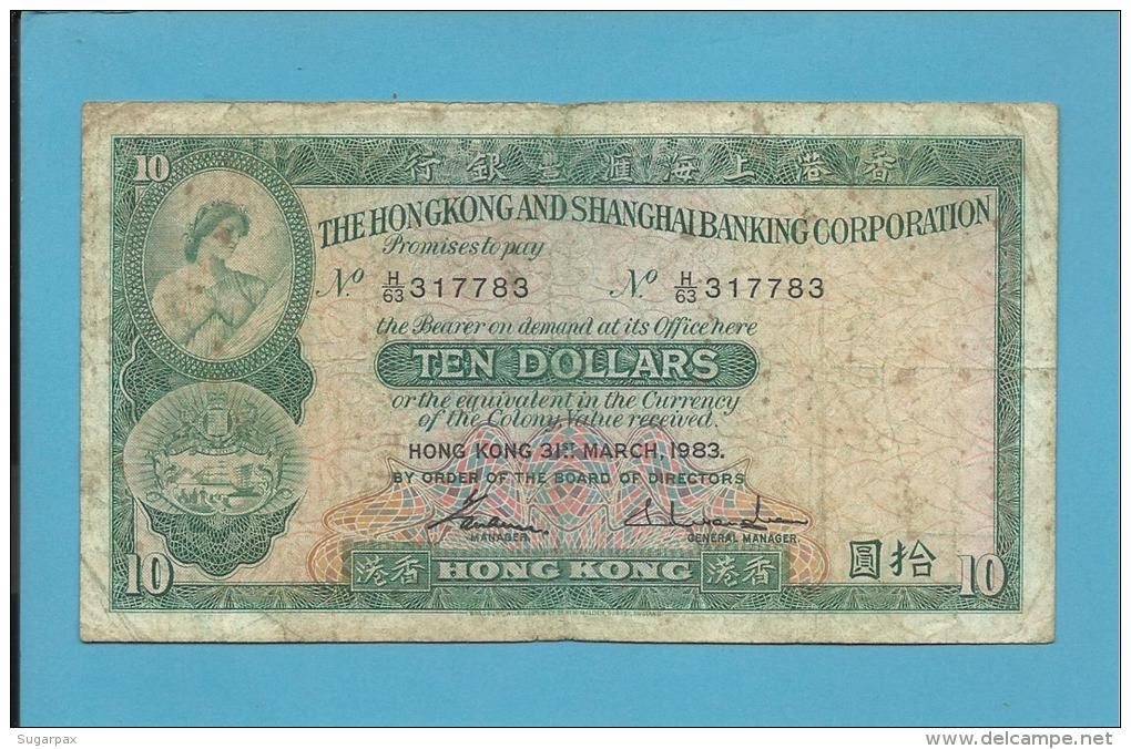 HONG KONG - 10 DOLLARS - 31.03.1983 - P 182.j - 2 Scans - Hongkong