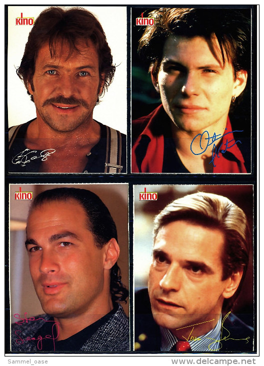 4 X Kino-Autogrammkarte  -  Repro, Signatur Aufgedruckt  - Götz George  -  Steven Seagal  -  Jeremy Irons - Autogramme