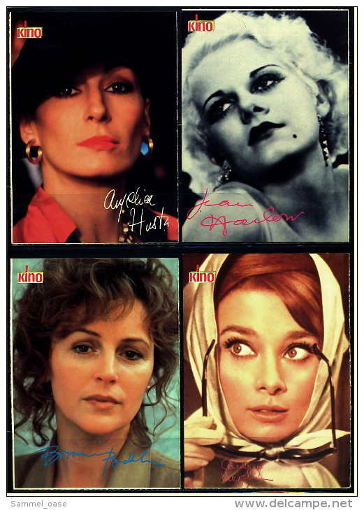 4 X Kino-Autogrammkarte  -  Repro, Signatur Aufgedruckt  -  Audrey Hepburn  -  Jean Harlow  -  Bonnie Bedelia - Autographs