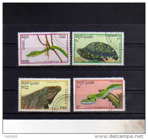 CAMBODIA KAMPUCHEA CAMBOGIA 1988 FAUNA REPTILES  RETTILI ANIMALI USED USATI OBLITERE' - Kampuchea