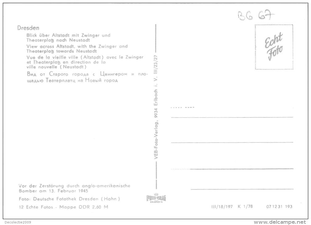 BG067 View Across Altsdadt Dresden  CPSM 14x9.5cm Germany - Dresden