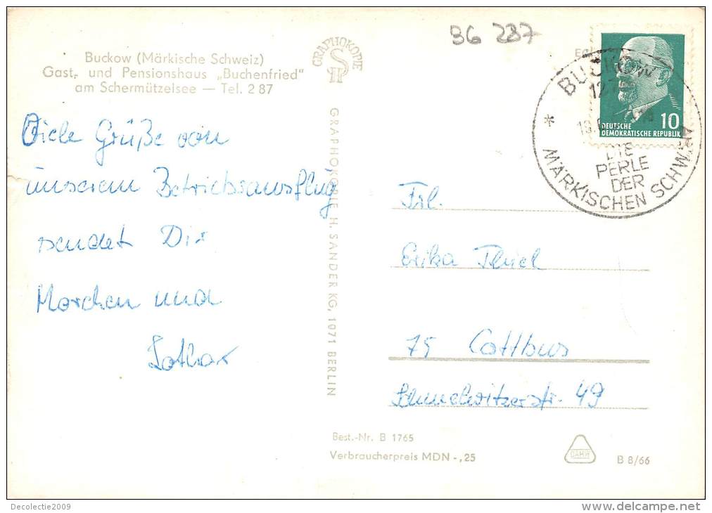 BG287 Gast Uynd Pensionhaus Pension Buckow Mark Schweiz  CPSM 14x9.5cm Germany - Buckow