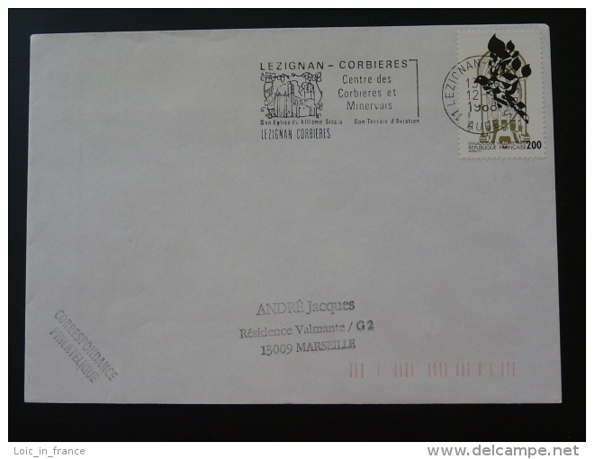 11 Aude Lezignan Corbieres 1988 - Flamme Sur Lettre Postmark On Cover - Oblitérations Mécaniques (flammes)