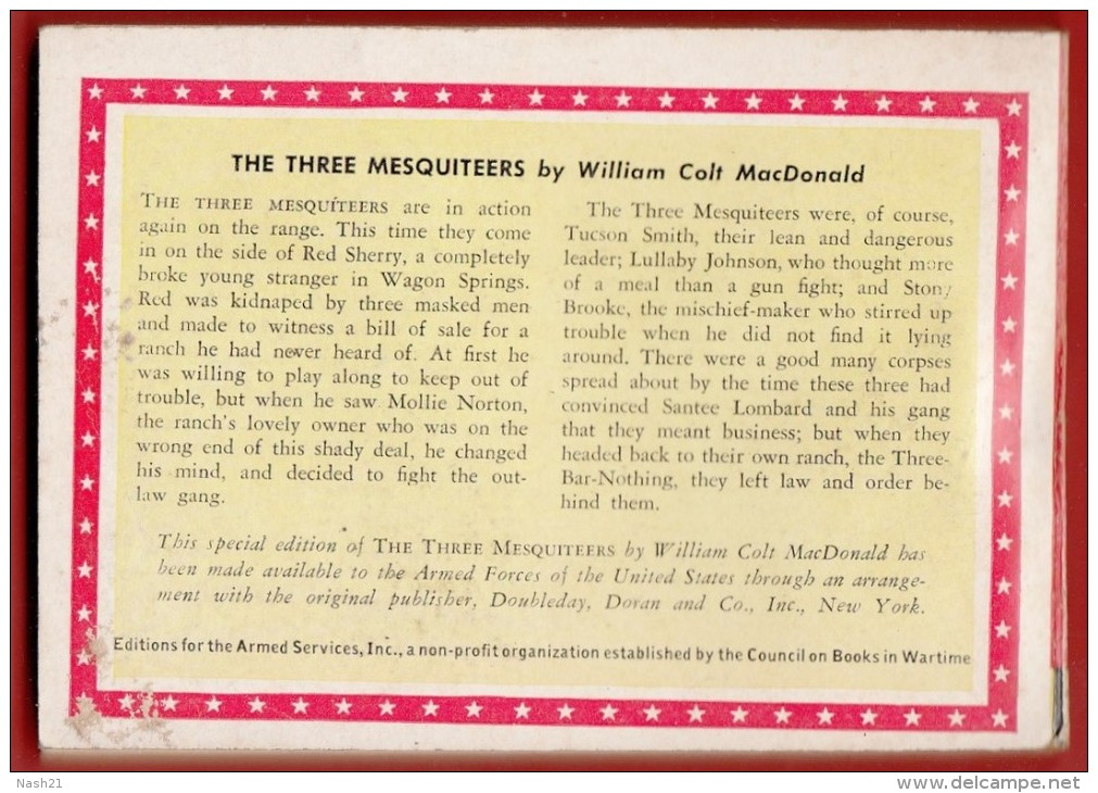 Livre De Type Western '' The Three Mesquiteers '' By William Colt Mac DONALD   -  Editions  Armées U.S  En  313 Pages - US-Force