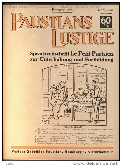 GERMANY - PAUSTIANS LUSTIGE SPRACHZEITSCHRIFT FRANZOSISCH - COMPLET No.7  1929. HAMBURG - 12 Pages - Otros & Sin Clasificación