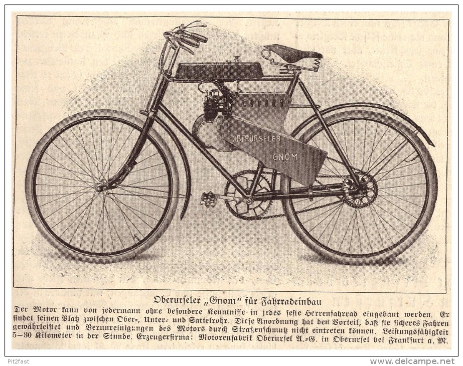 Original Zeitungsausschnitt - 1925 - Oberurseler " GNOM " , Motorrad , Oldtimer , Oberursel AG , Fahrrad !!! - Motorräder