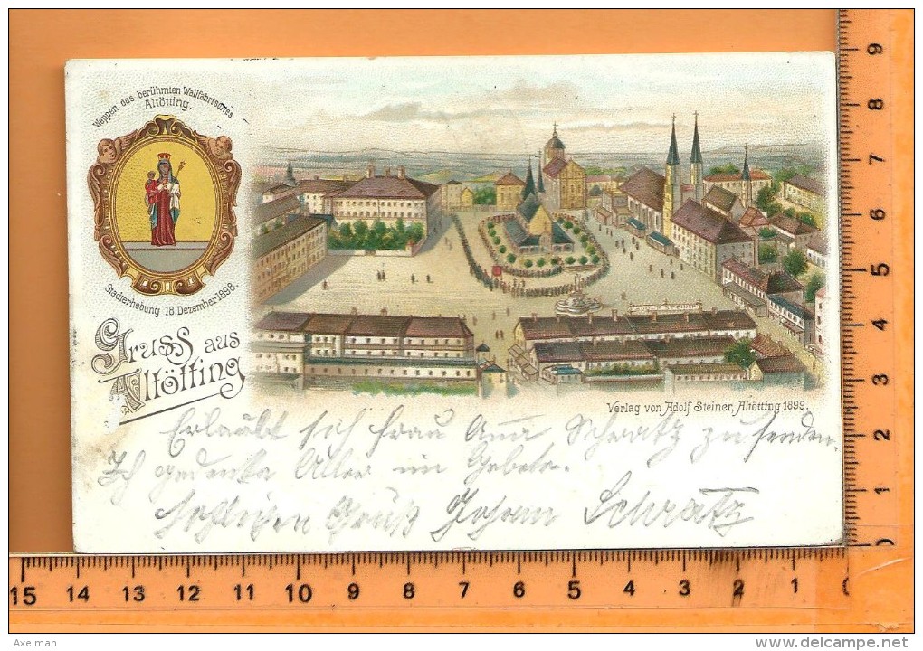 ALTÖTTING: Gruss, Litho Multi Vues, Stadrerhebung 18 Dezember 1898 - Altoetting