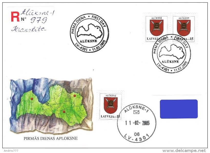 Latvia Lettland Lettonie 2005 (02) Coat Of Arms - Aluksne, Talsi, Jekabpils (set Of 3 Addressed FDC) - Latvia