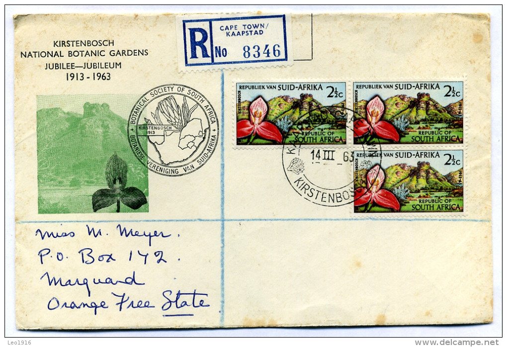 Enveloppe Recommandée Afrique Du Sud South Africa Suid Africa 1963 Botanical Society - Lettres & Documents