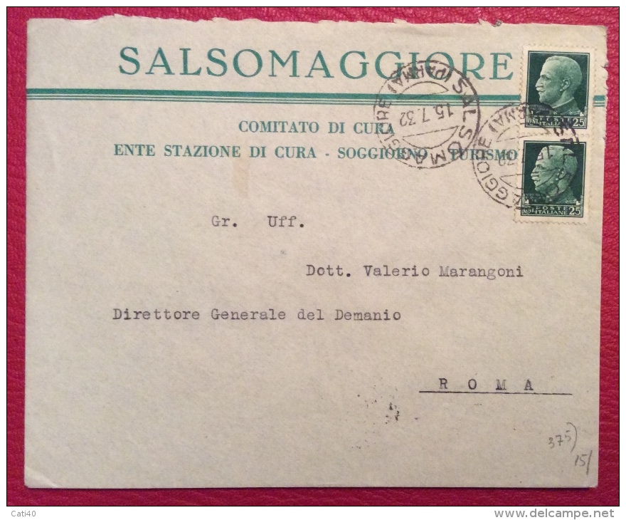 SALSOMAGGIORE 1932 - BUSTA  PUBBLICITARIA  COMITATO DI CURA ENTE SOGGIORNO E TURISMO - PER ROMA - Publicidad