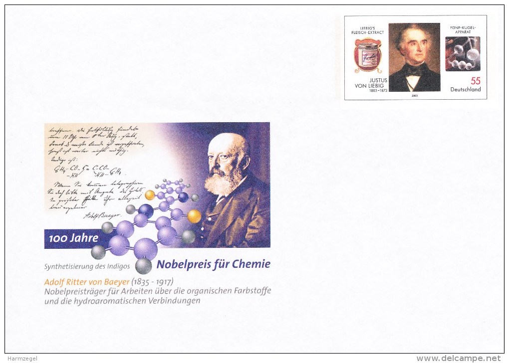 Postwaardestuk, Postal Stationary, Adolf Ritter Von Baeyer, Nobel Price, Meat, Justus Von Liebig - Nobelprijs