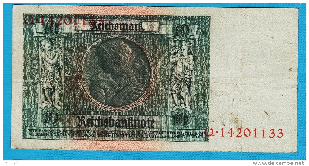 DEUTSCHES REICH 10 REICHSMARK 22.01.1929   Letter B  Serial#  Q 14201133 P#180a - 10 Mark