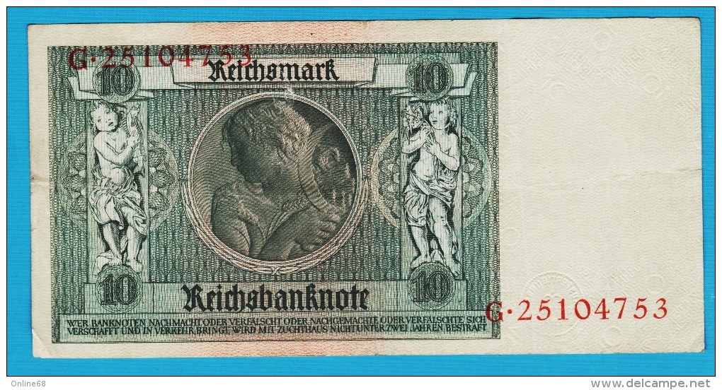 DEUTSCHES REICH 10 REICHSMARK 22.01.1929   Letter E  Serial#  G 25104753 P#180a - 10 Mark