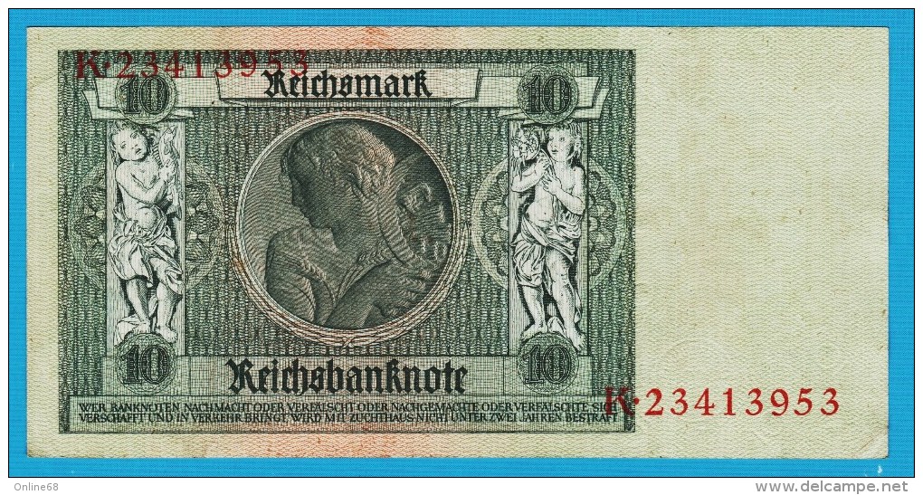 DEUTSCHES REICH 10 REICHSMARK 22.01.1929  Letter E  Serial#  K 23413953 P#180a - 10 Mark