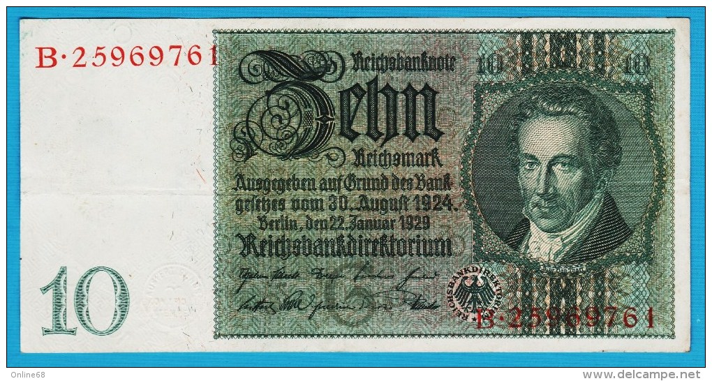 DEUTSCHES REICH 10 REICHSMARK 22.01.1929  Letter G # B.25969761  P#180a - 10 Mark