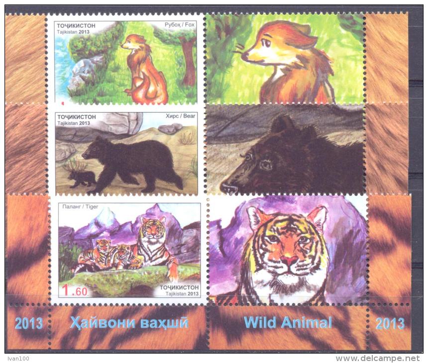 2013. Tajikistan, Wild Animals Of Asia, 3v Perforated With Labels, Mint/** - Tadschikistan