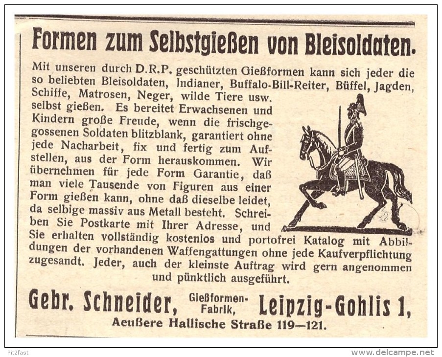 Original Werbung - 1925 - Gießen Von Bleisoldaten , Gebr. Schneider , Gießformfabrik In Leipzig , Blei , Spielzeug !!! - Zinnsoldaten