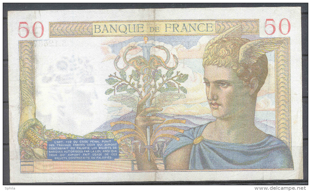 France 50 Francs 1940 Cérès (22-2-1940) Very Fine; P 85b - 50 F 1934-1940 ''Cérès''