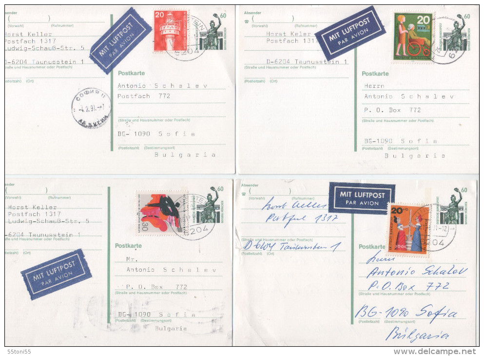 4 Postkarte Germany-  / BULGARIA ,Bulgarie  1991-travel - Cartes Postales - Oblitérées