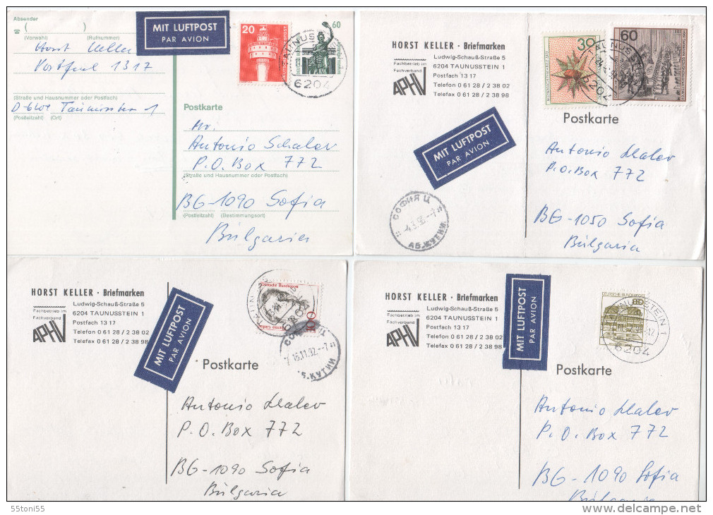 4 Postkarte Germany-  / BULGARIA ,Bulgarie  1992-travel - Cartes Postales - Oblitérées