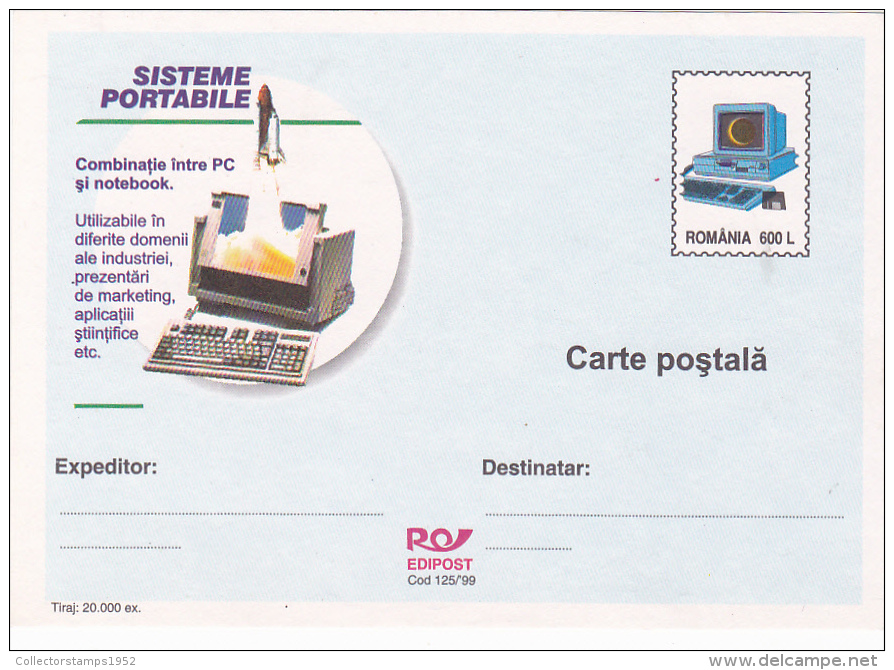 5003A  COMPUTER MARKETING POSTCARD STATIONERY 1999 ROMANIA - Informatique