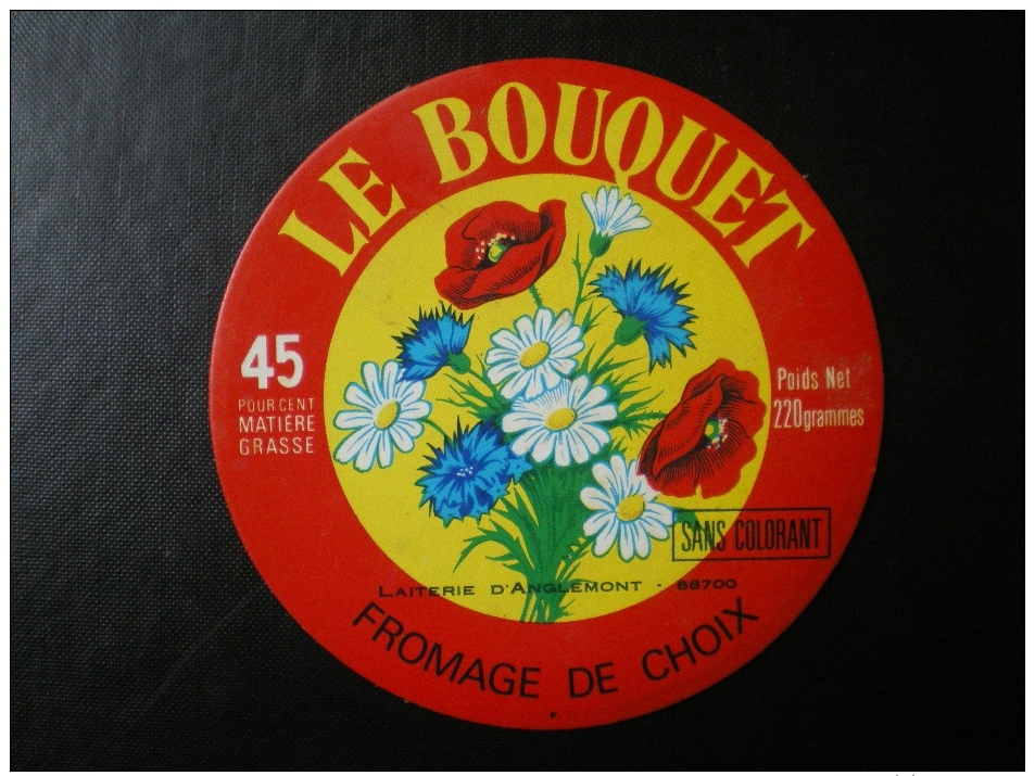 étiquette De Fromage  : Le Bouquet , Laiterie D´ANGLEMONT Vosges 88  ( Fleurs , Coquelicot , Bleuet , Pâquerette ) - Formaggio