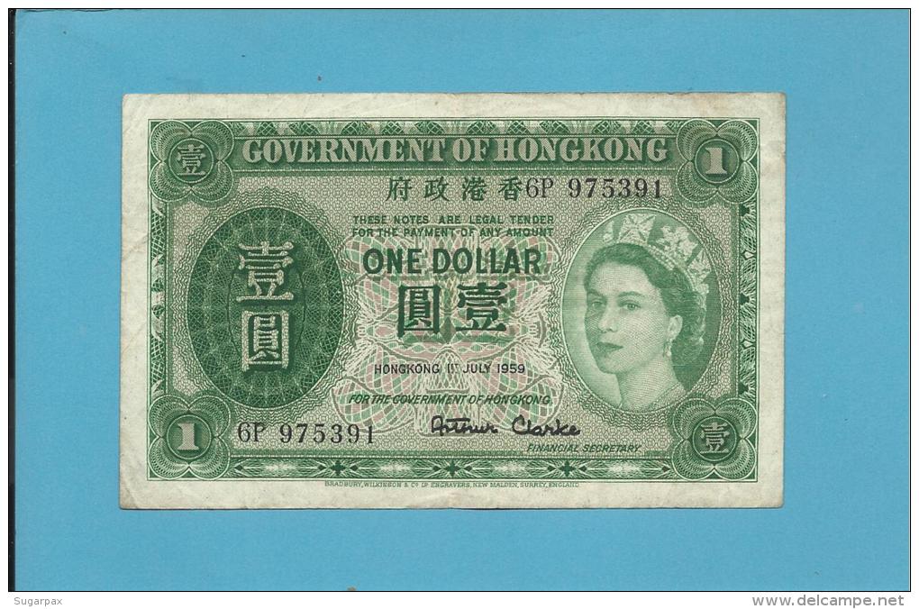 HONG KONG - 1 DOLLAR - 1959 - P 324A.b - QUEEN ELIZABETH II - 2 Scans - Hong Kong