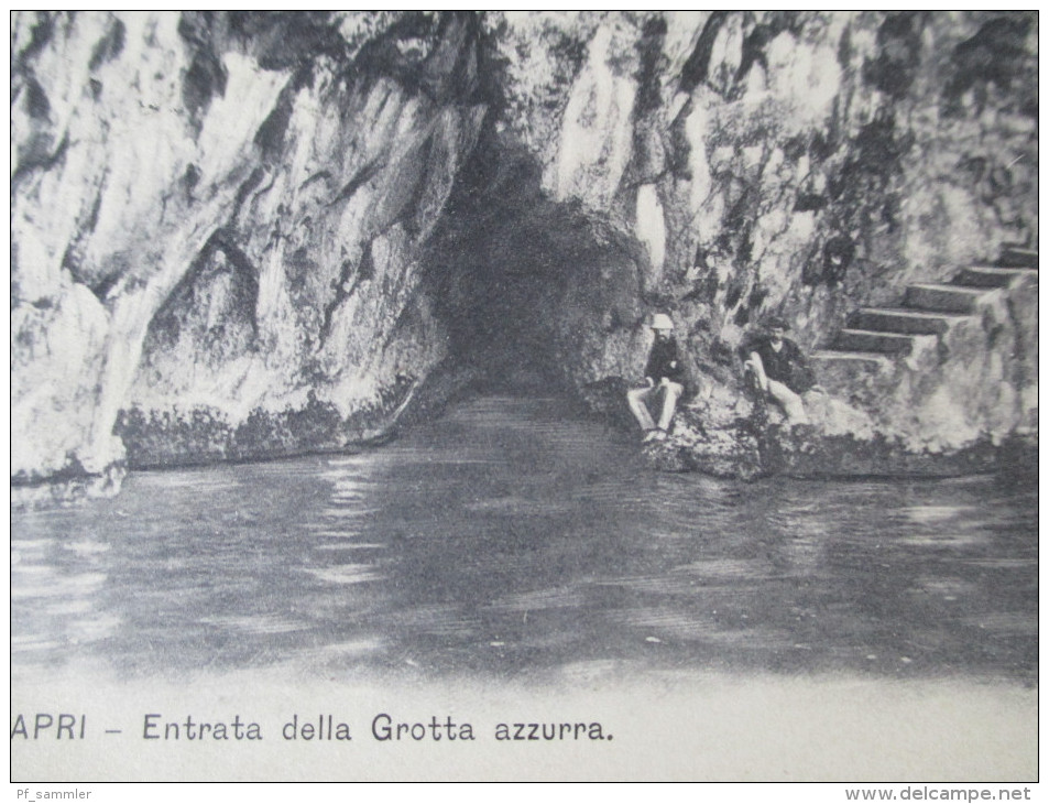 AK 1911 Italien. Capri. Entrata Della Grotta Azzurra. Höhlenforscher!! Stempel: Hotel De La Grotte Bleue Capri - Other & Unclassified