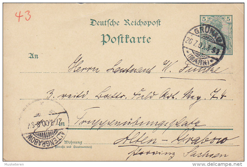 Germany Reichspost Postal Stationery Ganzsache Entier 5 Pf. Germania GRÜNAU 1903 To ALTENGRABOW (2 Scans) - Briefkaarten