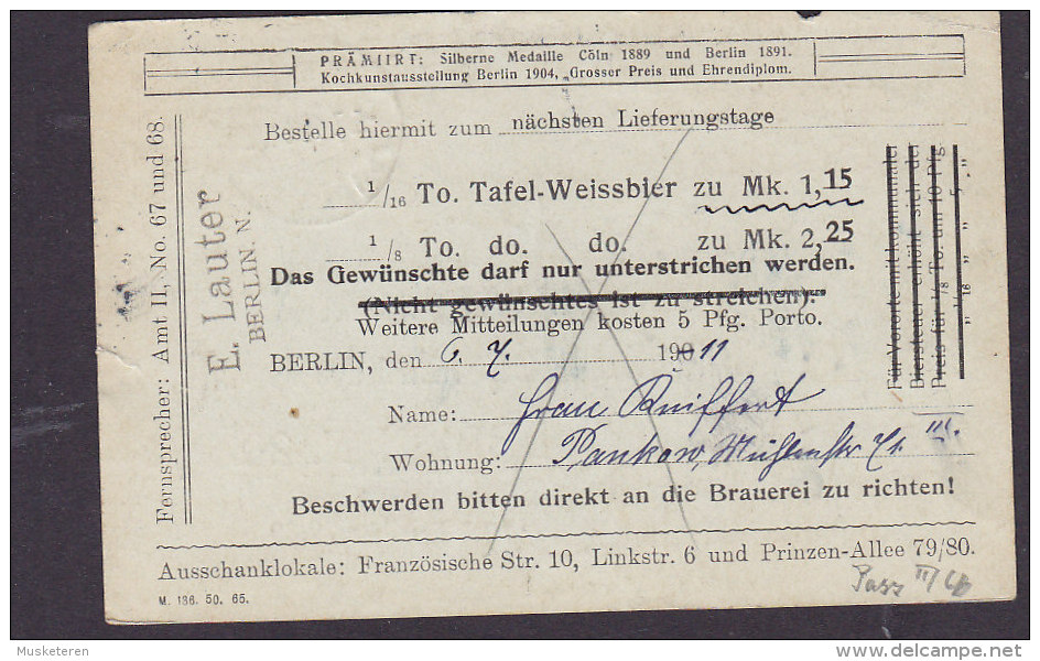 Deutsches Reich Postal Stationery Ganzsache Private Print BERLINER WEISSIERBRAUEREI, PANKOW 1911 (2 Scans) - Briefkaarten