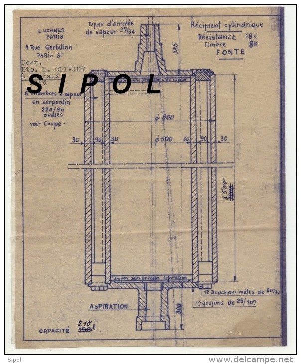 Etat Descriptif D Une Cuvette Vapeur Des Anc. Ets Lucanes Rue Gerbillon Paris  Dessin Et Courrier Oct 197 - Maschinen