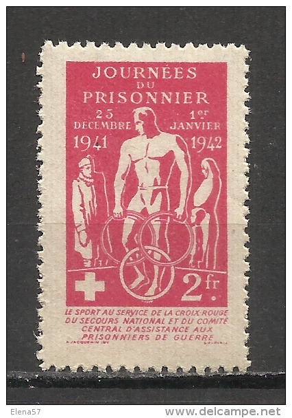 0581  -INTERESANTE VIÑETA 1942 PRISIONEROS DE GUERRA CRUZ ROJA FRANCIA.COMITÉ CENTRAL DE ASISTENCIA DE PRISIONEROS DE GU - Croix Rouge