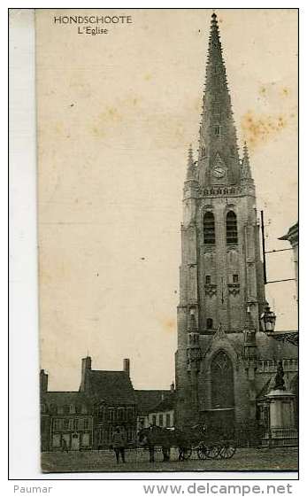 Hondschoote  L'Eglise  Avec Attelage - Hondshoote