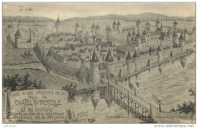 Dept Div -vosges- Ref Z369- Dessin Illustrateur - Chatel Sur Moselle En 1580- Carte Bon Etat  - - Chatel Sur Moselle