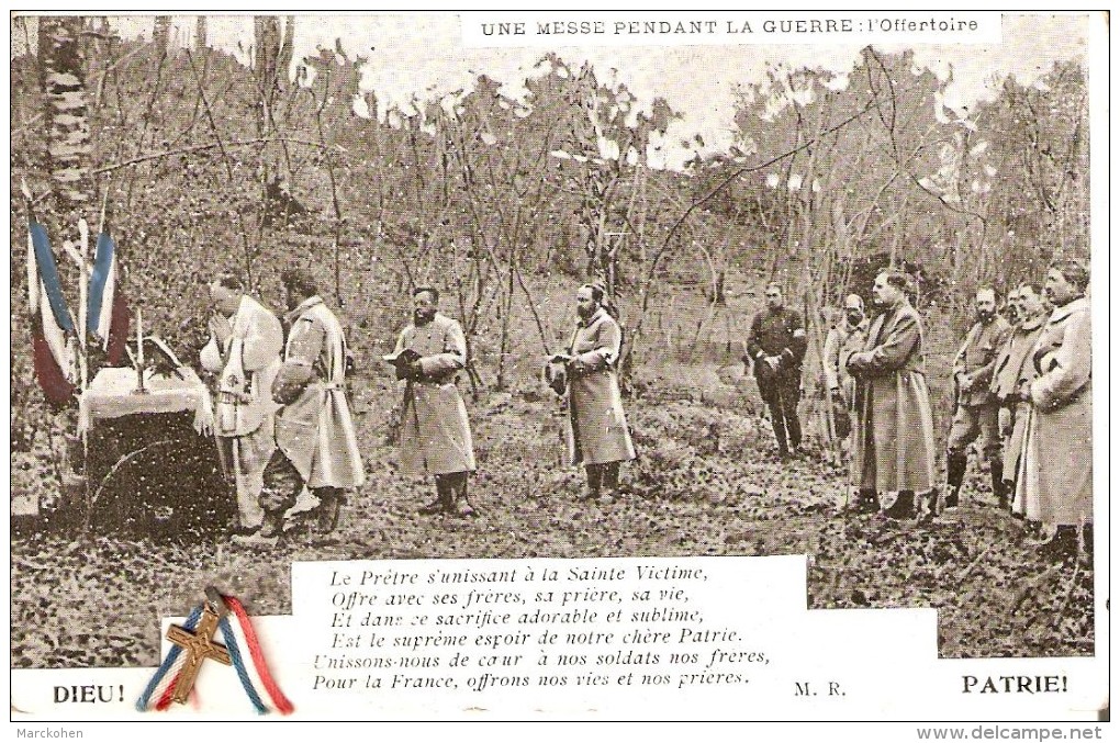 MILITARIA - RELIGION - GUERRE 14-18 : Carte Avec Ajout D'une Croix Et De Rubans Tricolores - " Une Messe : L'Offertoire" - Guerre 1914-18