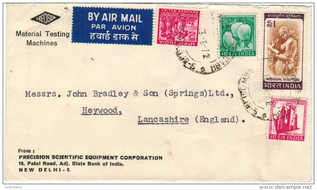 INDIA - 1972 - Airmail - 4 Stamps - Viaggiata Da New Delhi Per Heywood, England - Storia Postale