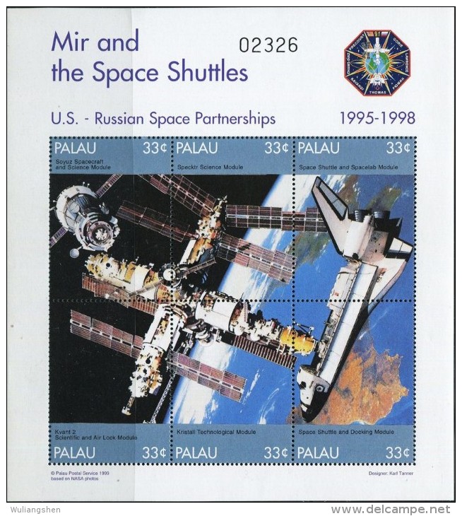 AK0580 Palau 1999 Russia And The United States Aerospace Space Station S/S(6) MNH - Other & Unclassified