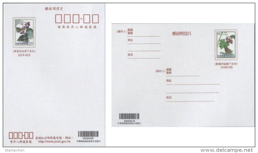 Set Of 2 Taiwan 2014 Berry Plant Pre-Stamp Postal Cards Fruit Flora - Interi Postali