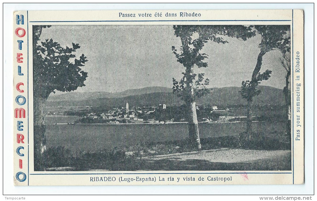 Ribadeo - La Ria Y Vista De Castropol - Hotel Comercio - 15.4 X 9.3 Cm - Lugo