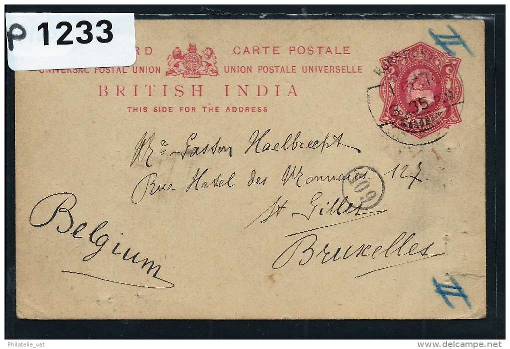 GRANDE BRETAGNE- INDE  ENTIER POSTAL  DE KURSEONG POUR LA BELGIQUE  1910  A VOIR - 1902-11 King Edward VII