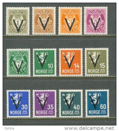 1941 NORWAY V OVERPRINTS MICHEL: 237-242, 244-245, 248-250, 252 MLH * - Nuovi