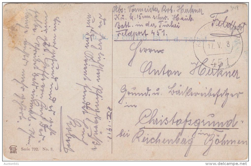 24232  FELDPOST TURKEI TURKEY 1918 FPA 451 KUK 15 CM Hb Bt I.d. Turkei Auf AK Kamel - Lettres & Documents