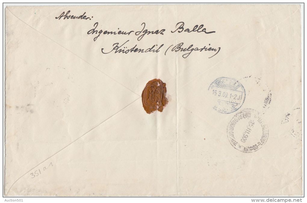 24247 KUSTENDJIL 1909 Registered Envelope With 1901 Ferdinand 15 Stot And 30 Stot, To The Austrian Consulate In BELGRAD - Ongebruikt