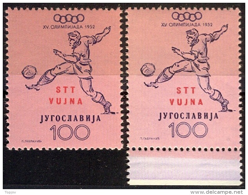 YUGOSLAVIA - ITALIA - SLOVENIA - ZONA  B - VUJNA - FOODBALL - DIFER. Color - Ovpt RED + CARMINE  - **MNH - 1946 - Taxe